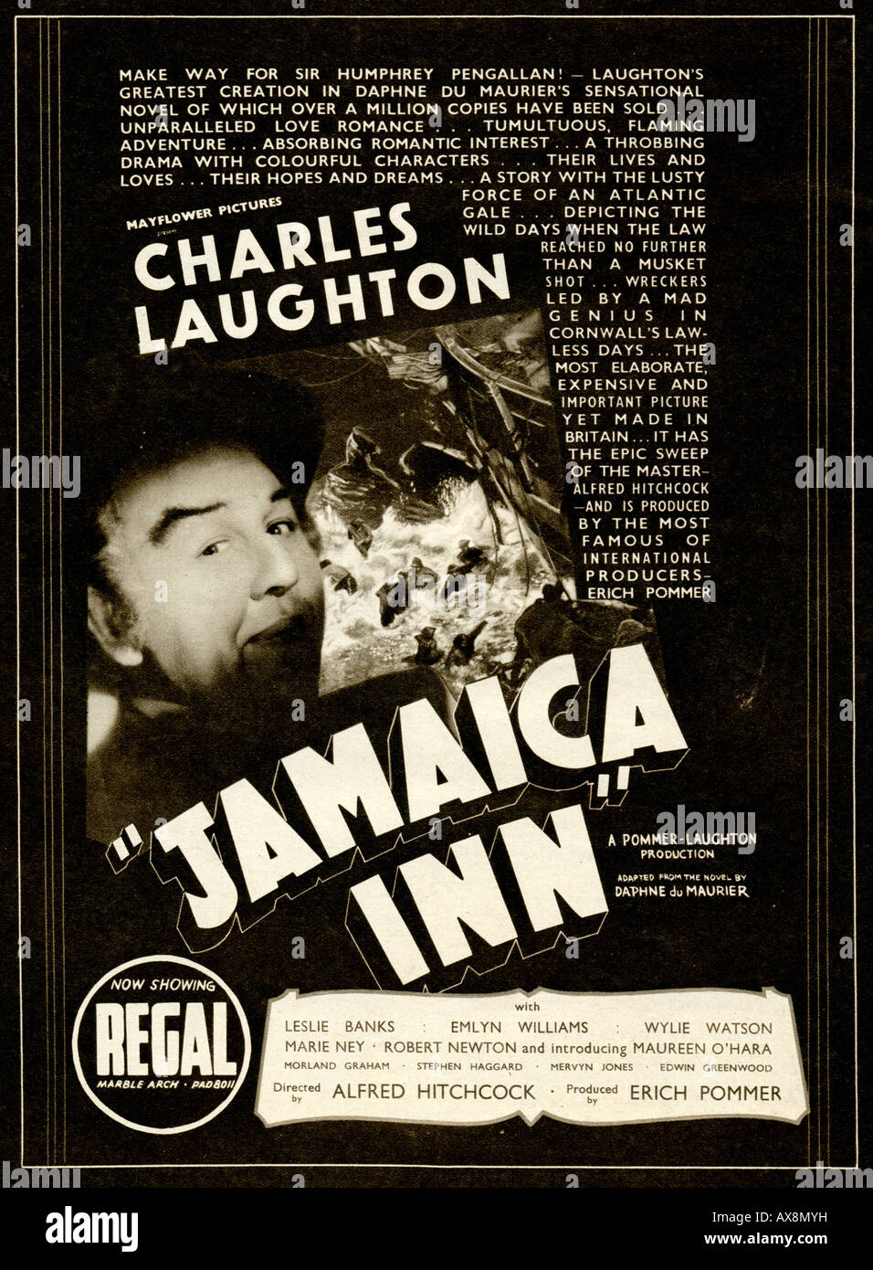Werbung für Hitchcocks Film Jamaica Inn aus Bildschirm bildliche Sommer Jahresbericht 1939 nur zu redaktionellen Zwecken Stockfoto