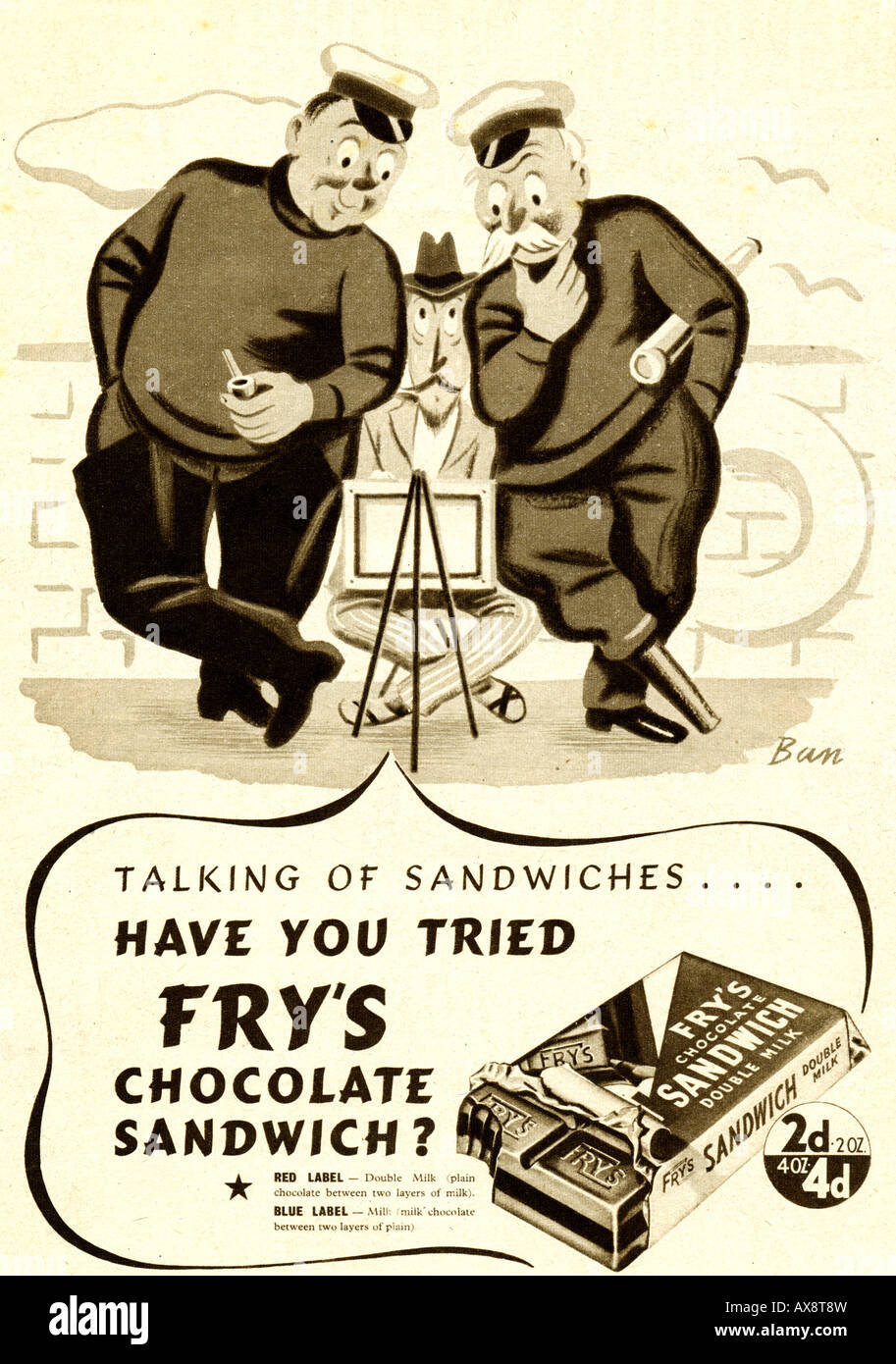1930er Jahren Fry Schokolade Sandwich Werbung aus Bildschirm bildliche Sommer Jahresbericht 1939 nur zu redaktionellen Zwecken Stockfoto