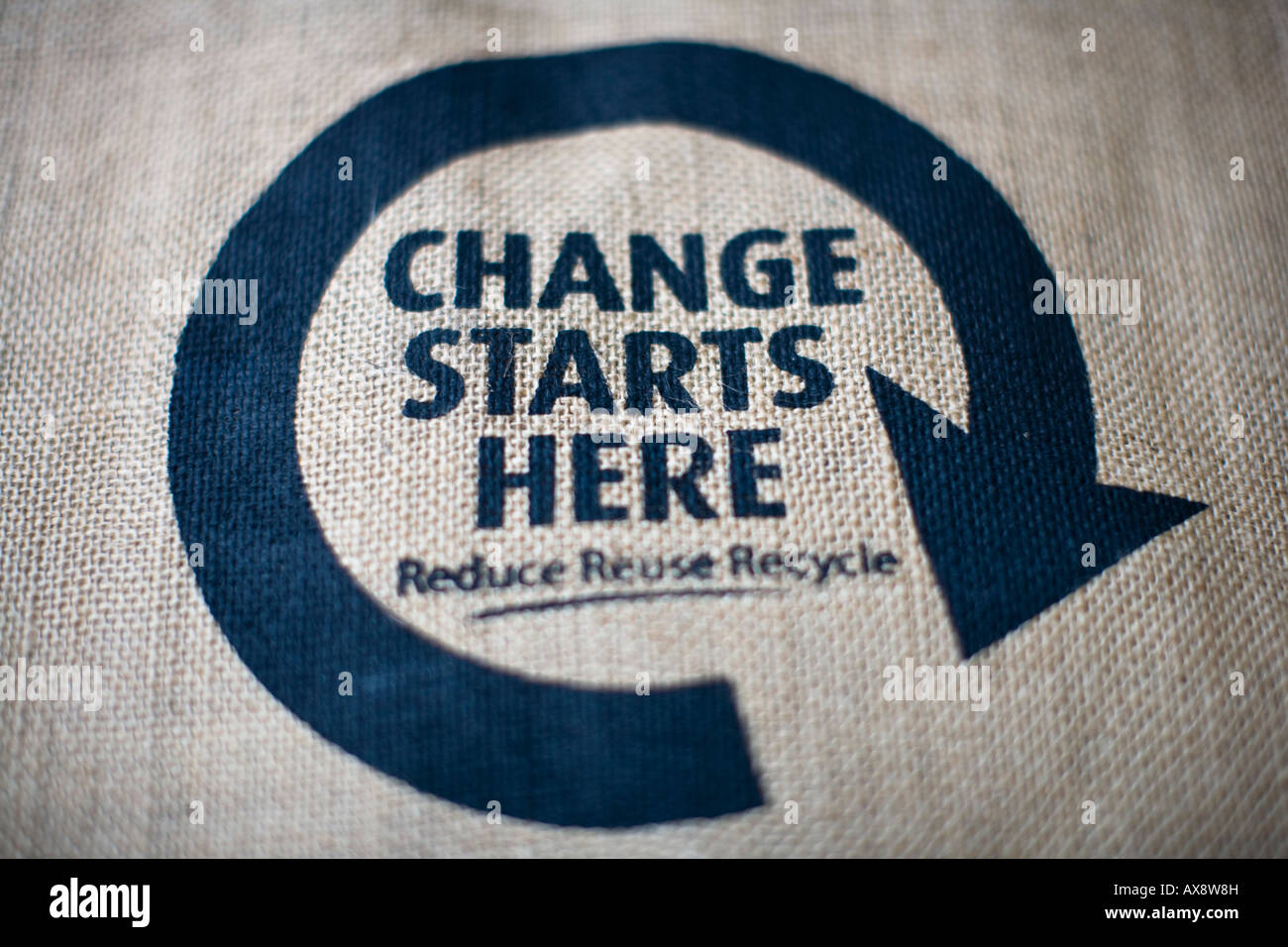 "Reduce, Reuse, Recycle" Logo auf eine Einkaufstasche, UK Stockfoto