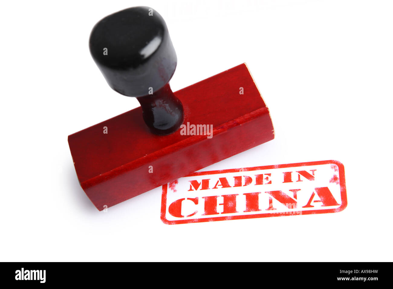Made in China Stempel ausgeschnitten auf weißem Hintergrund Stockfoto