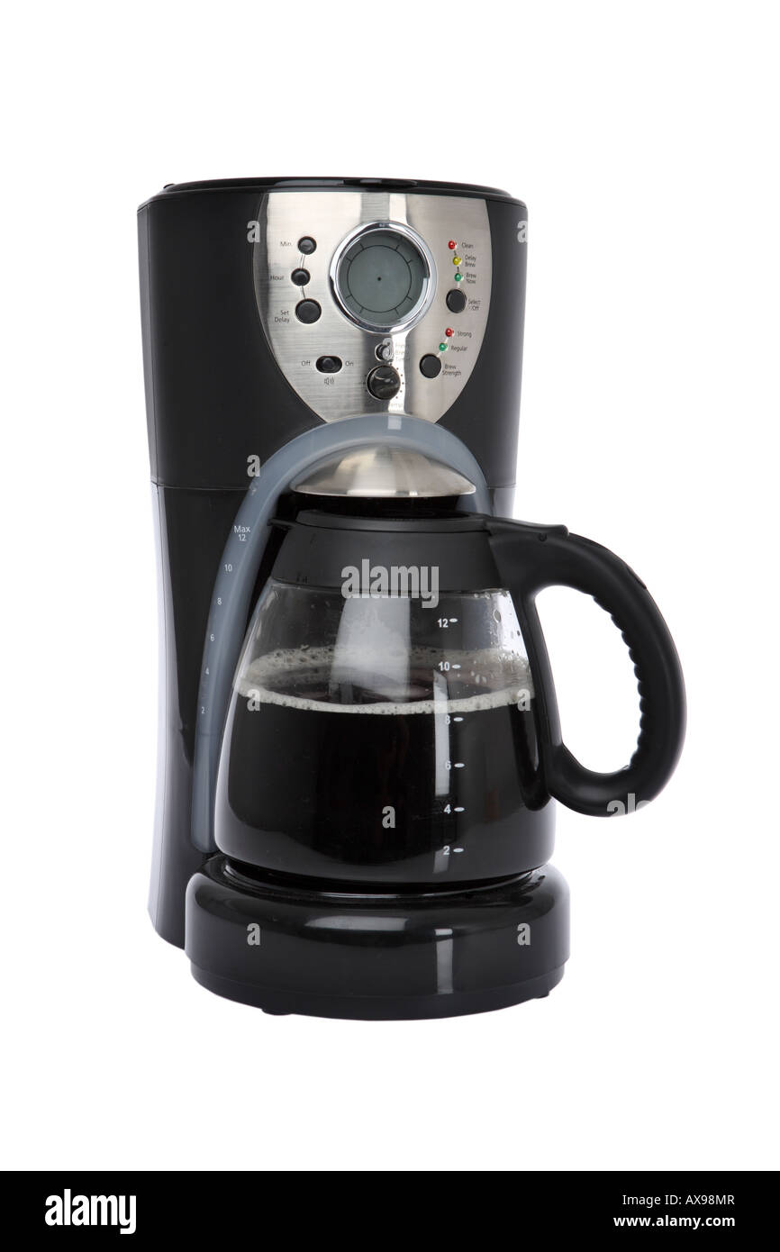 Kaffeemaschine auf weißem Hintergrund ausschneiden Stockfoto Kaffeemaschine auf weißem Hintergrund ausschneiden Stockfoto