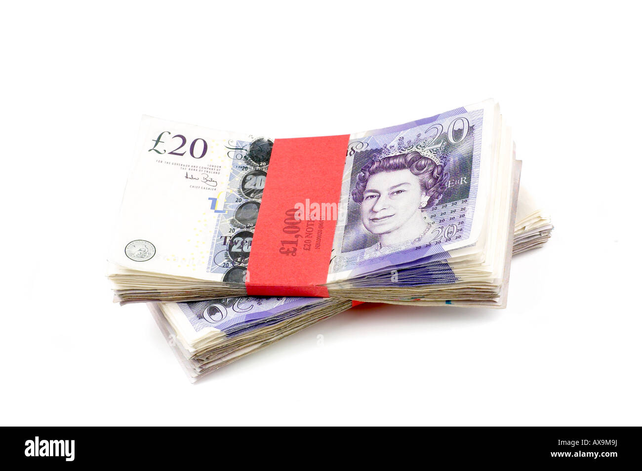 BÜNDEL VON ENGLISCHEN £20 PFUND STERLING NOTIZEN, CASH MONEY UK Stockfoto