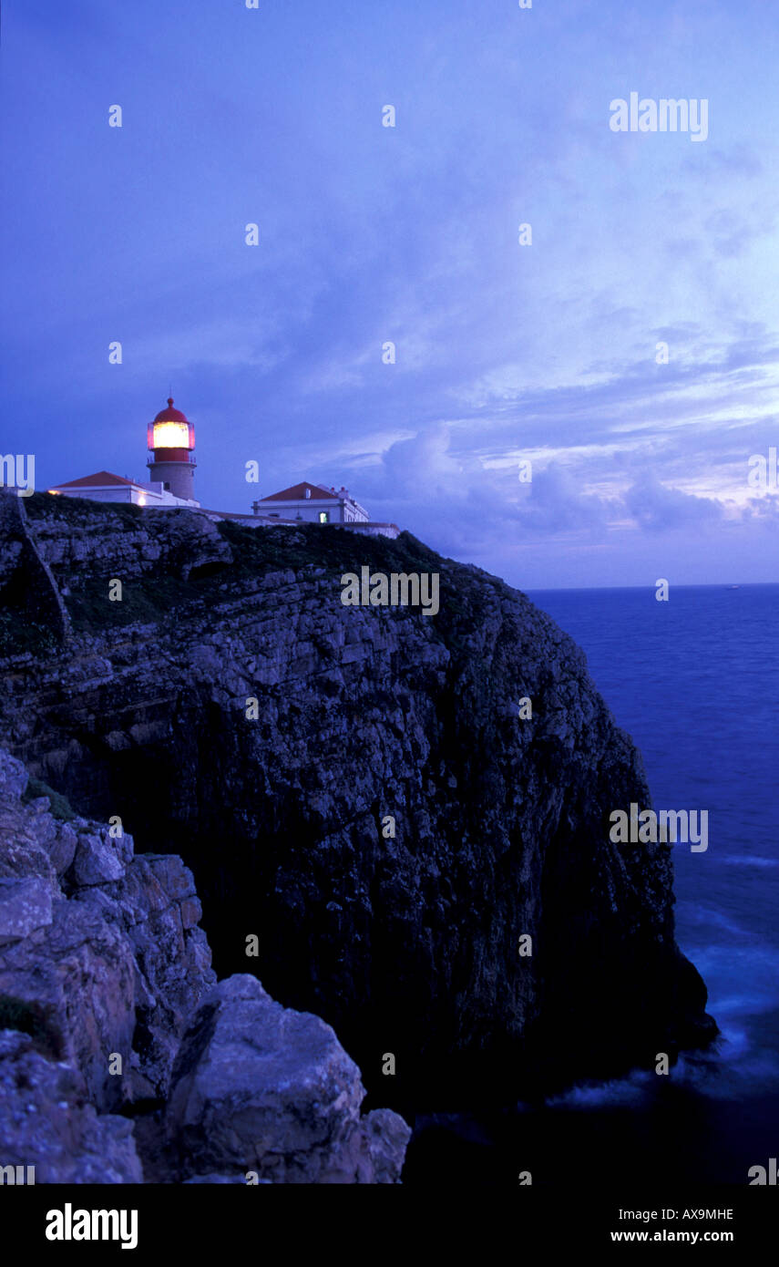 Leuchtturm Sao Vincente, Sao Vivente Küste, Algarve, Portugal Stockfoto
