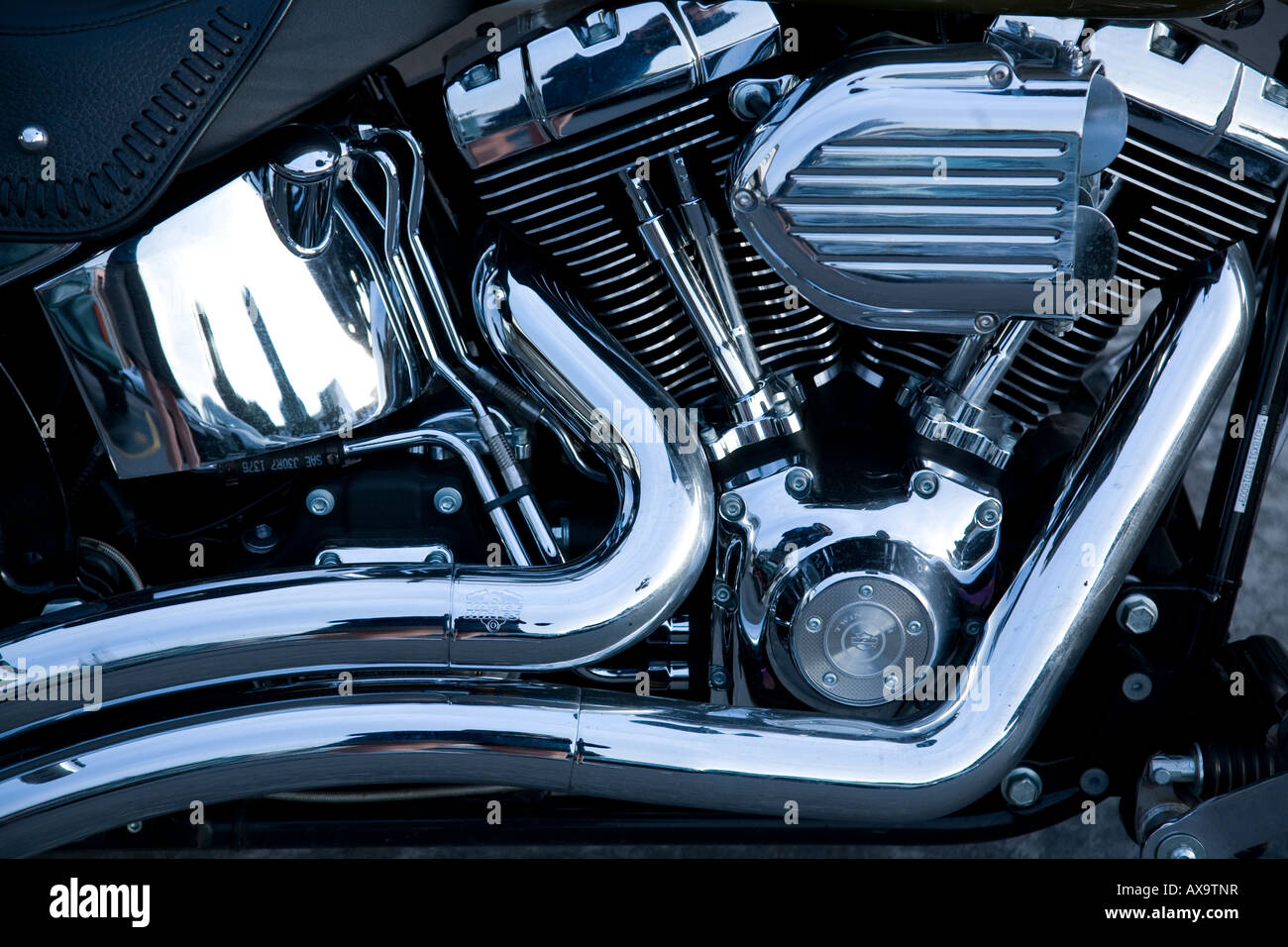 Motor von einem Harley Davidson Motorrad Stockfoto