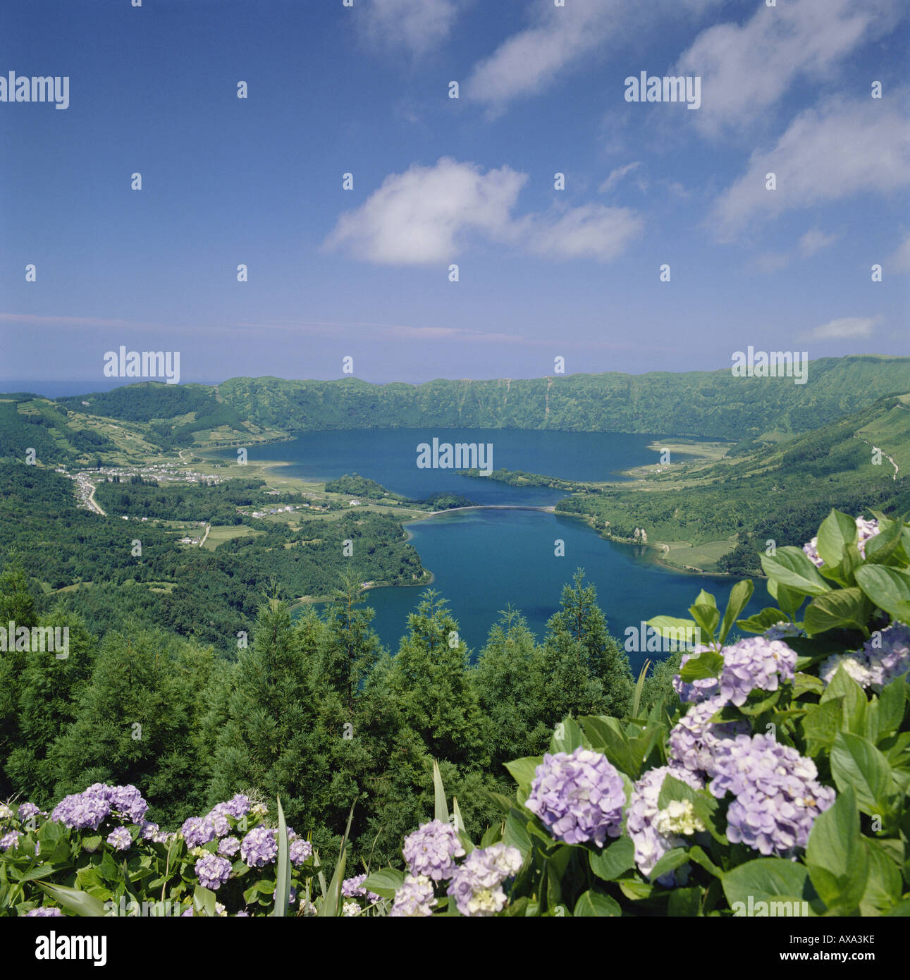 Portugal Azoren Insel Sao Miguel, Sete Cidades Seen Stockfoto