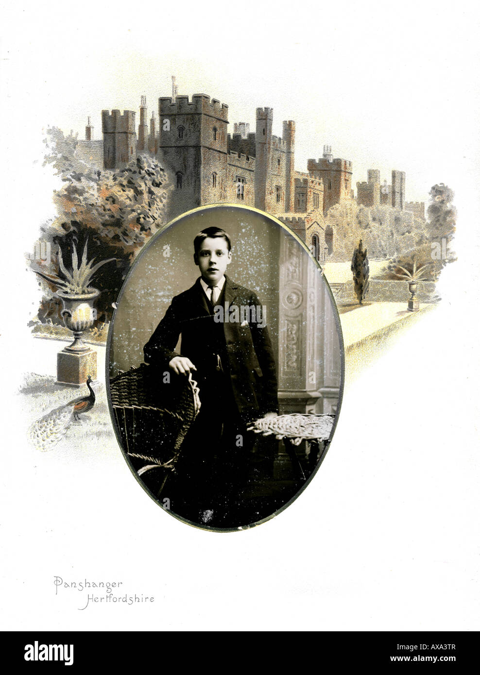Viktorianische 1880s 1890s dekoriert Foto Album mit Herrenhäuser mit Panshanger Hertfordshire Stockfoto