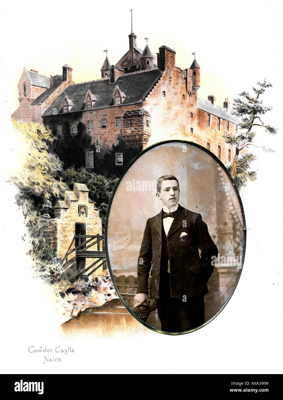 Viktorianische 1880s 1890s dekoriert Foto Album mit Herrenhäuser mit Cawdor Castle Nairn Stockfoto