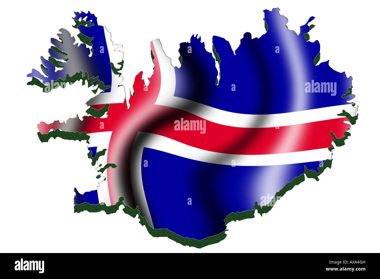 Übersichtskarte und Flagge von Island Stockfoto