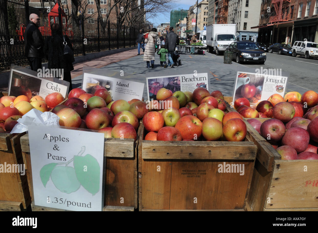 Äpfel in einen Bauernmarkt im Stadtteil Tribeca, von Manhattan zu verkaufen. Stockfoto