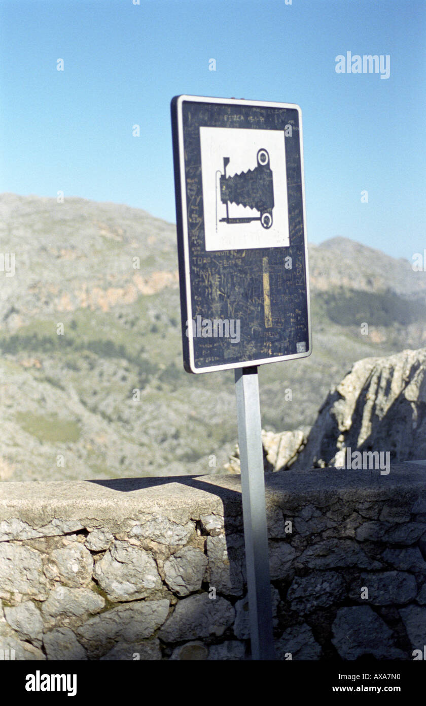 Fotografieren empfohlen, zeigen Zeichen auf einen Blick, Mallorca, Spanien, Europa Stockfoto