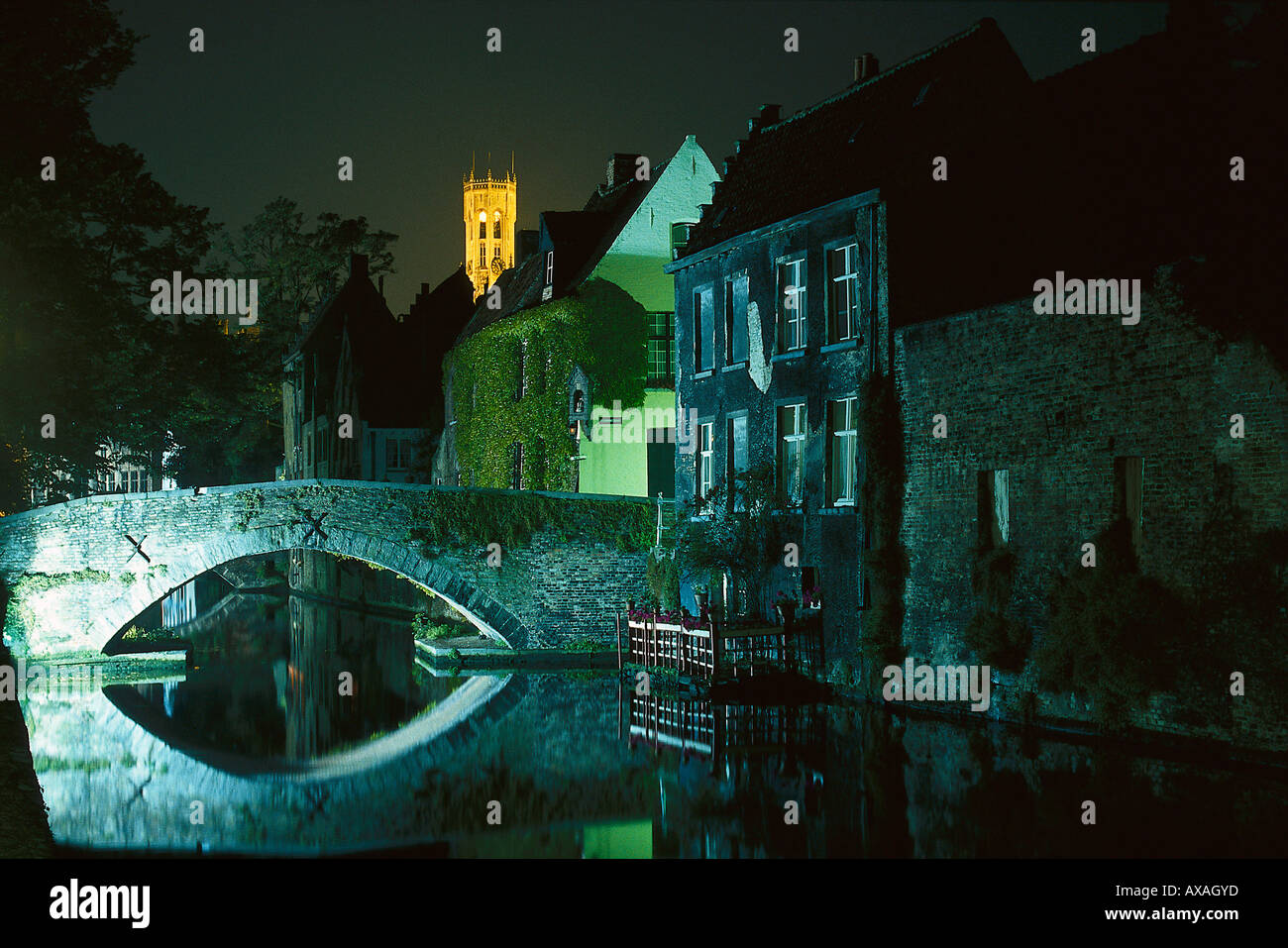 Groene Rei Bei Nacht, Handelsherren, Ost-Flandern Belgien Stockfoto