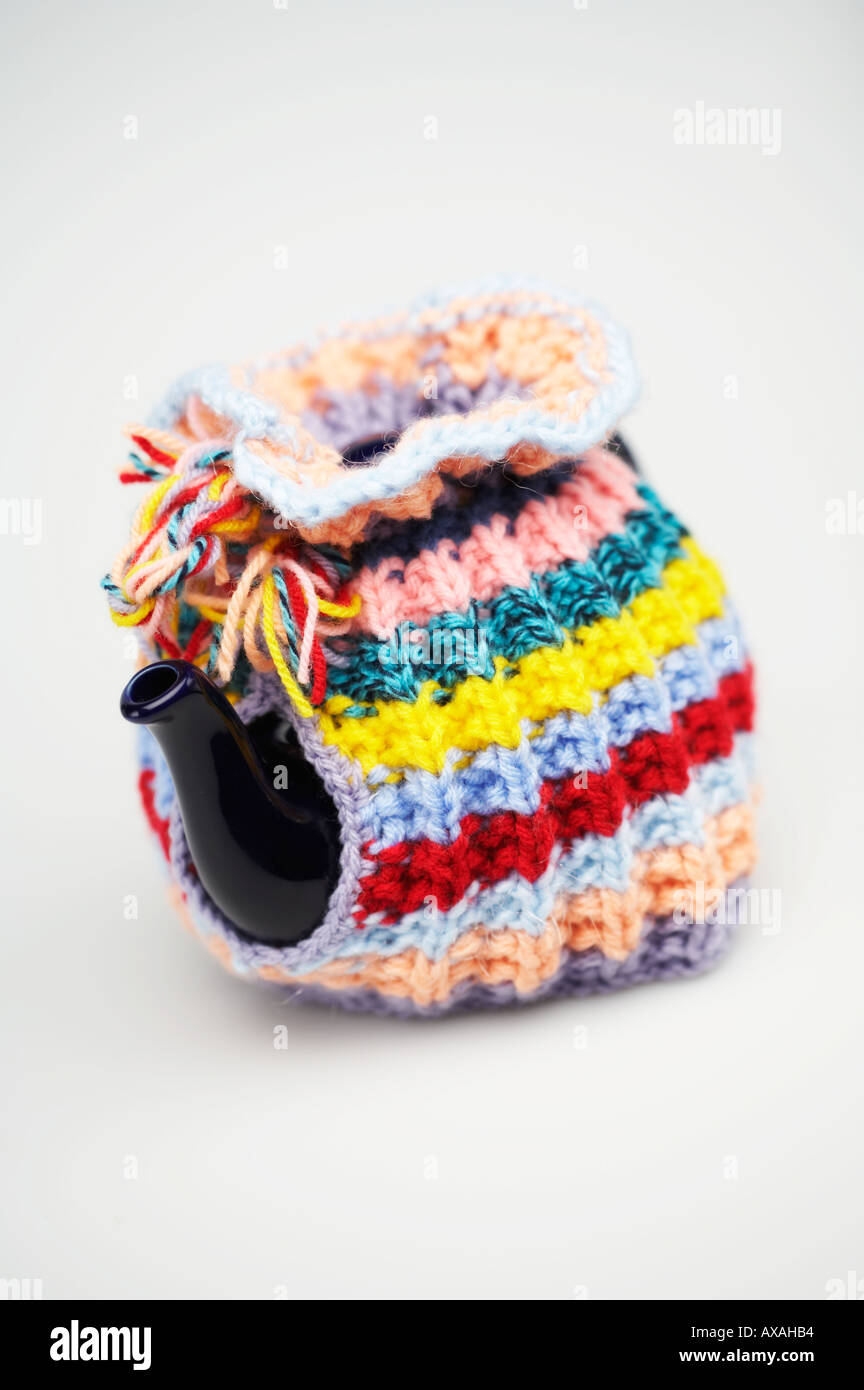 Traditionelle gestrickte Teekanne Teacosy Stockfoto