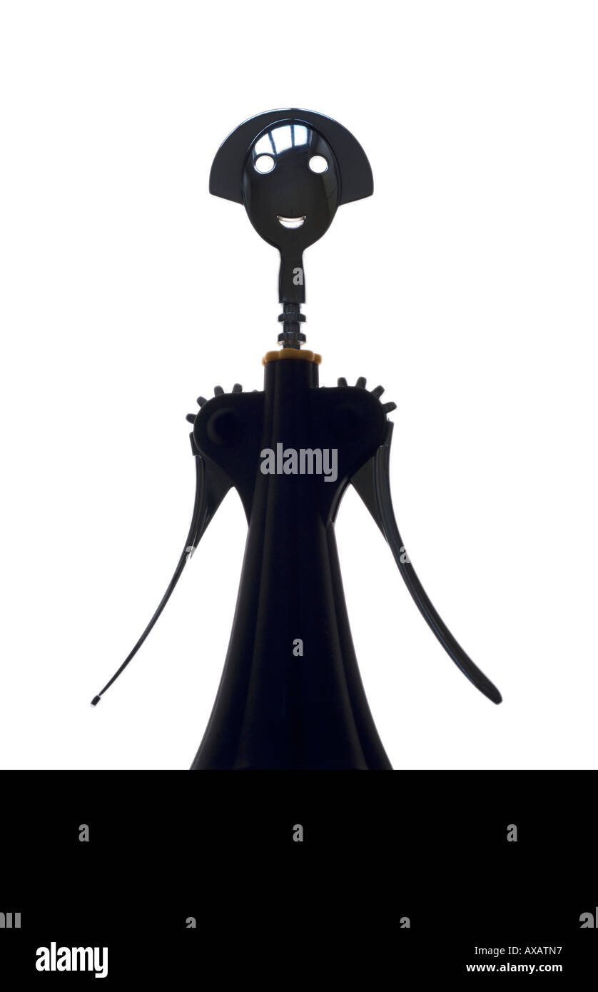 Silhouette von Alessi Korkenzieher Hebelbetätigung Stockfoto