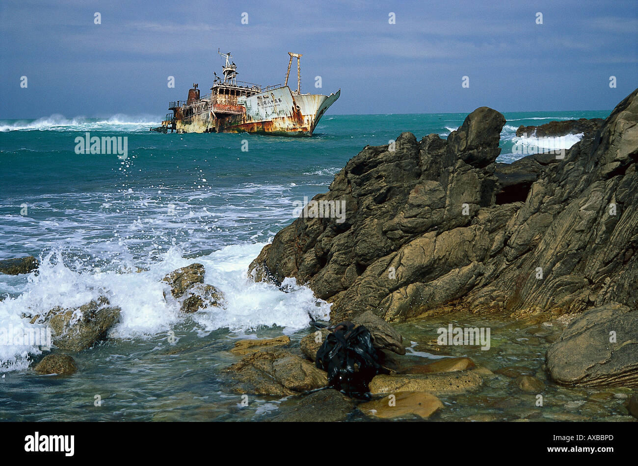 Schiffbruch vor der Küste Cape Algulhas West Cape, Südafrika Stockfoto