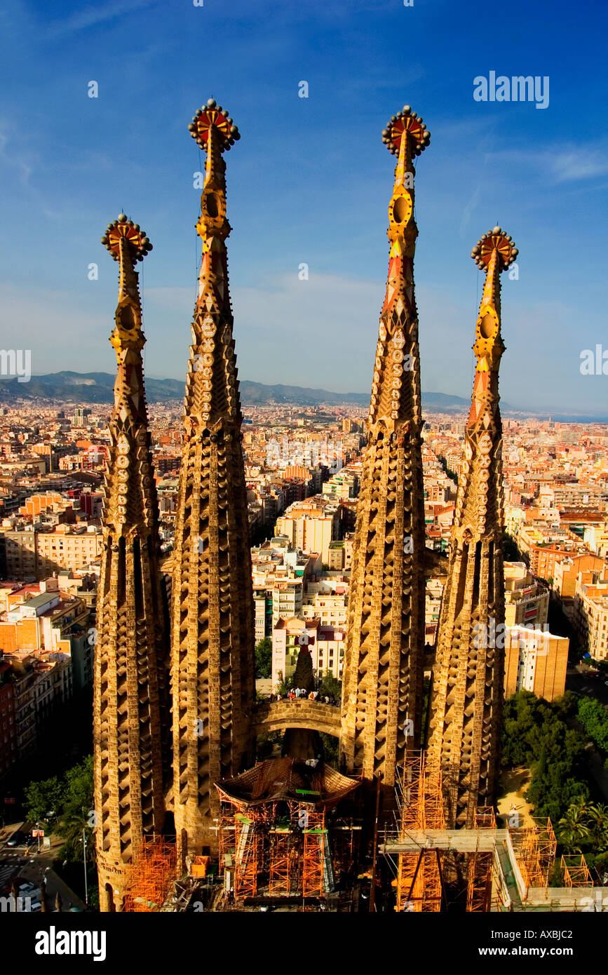 Sagrada Familia von Antoni Gaudi, Turm Pinacles, Barcelona, Spanien Stockfoto