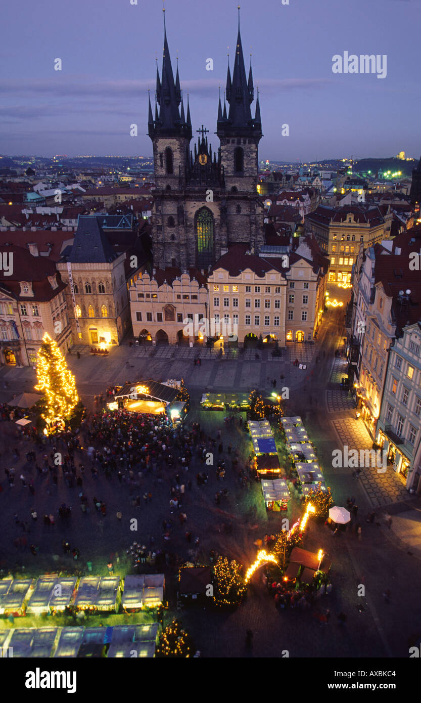 CZE Prag quadratische Teyn Kirche Weihnachten Altmarkt Stockfoto