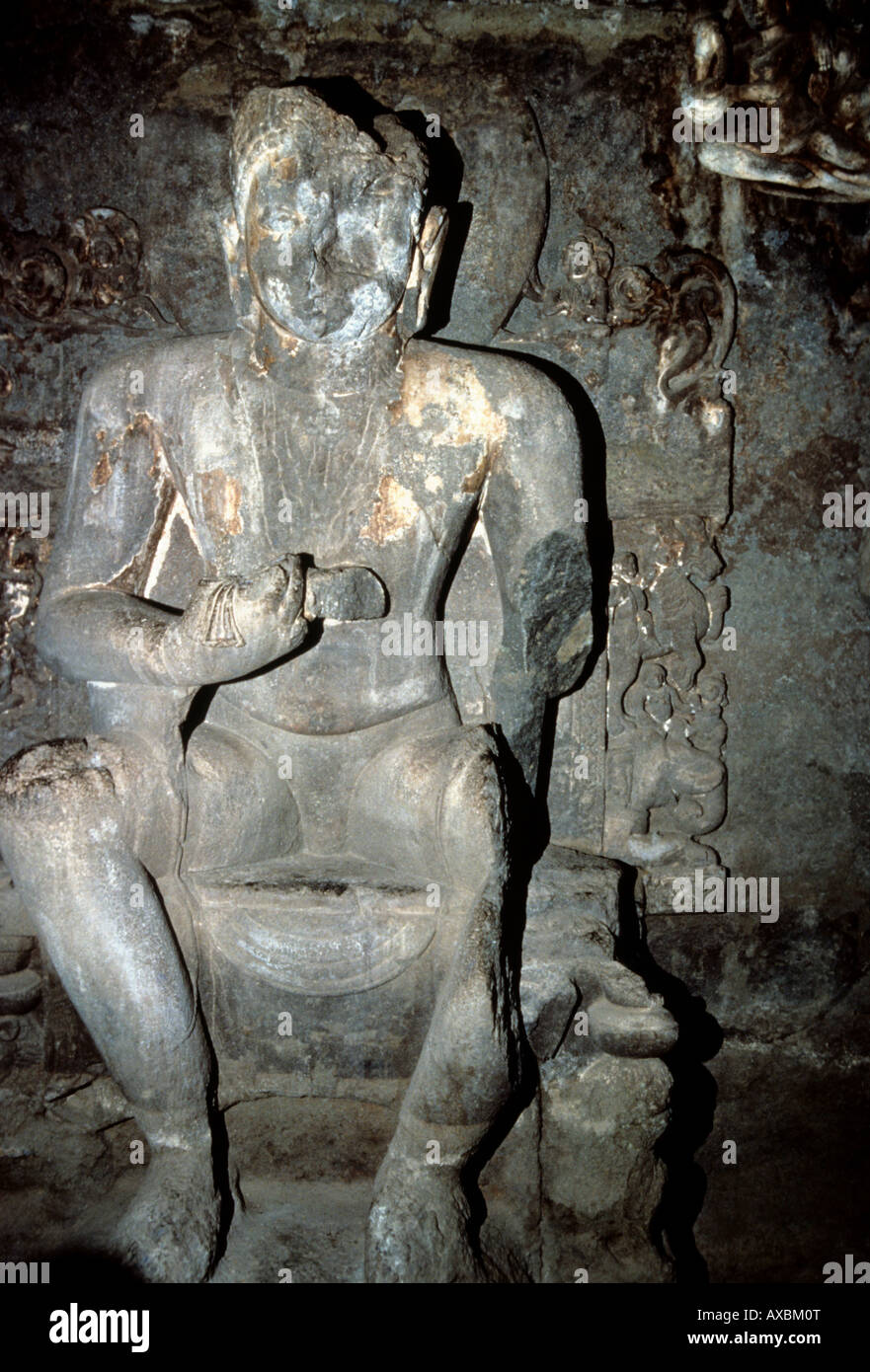 Aurangabad (Indien) Höhle 3 Rumpf Schrein Buddha Hauptbild. Stockfoto