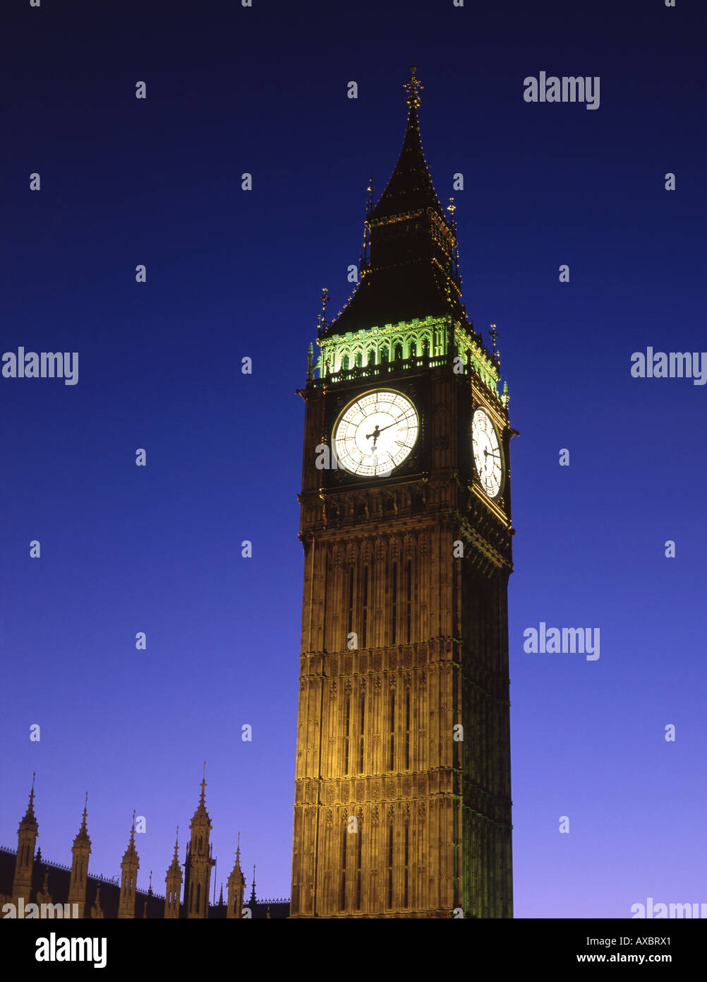 Big Ben Uhrturm Houses of Parliament in London, England UK Nacht Stockfoto