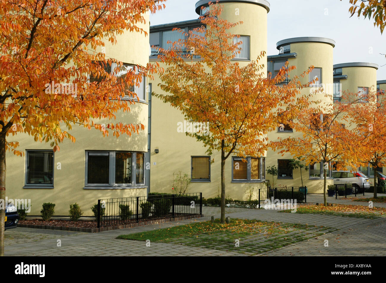 Wohngebiet in Almere Buiten mit typischer Architektur Niederlande Stockfoto
