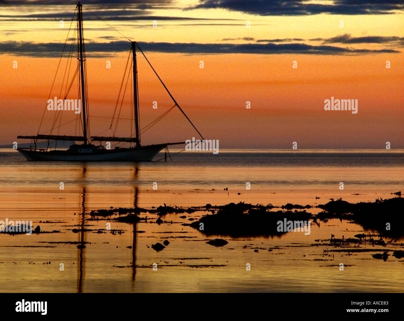 Sonnenuntergang Grutness Voe Sumburgh Shetlandinseln Stockfoto