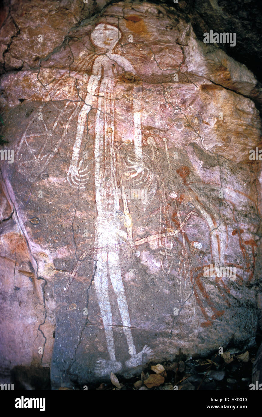 Aborigine-Felskunst ca. 1800 Darstellung 6 finger Whiteman stehlen Arnhemland NT Australien Stockfoto
