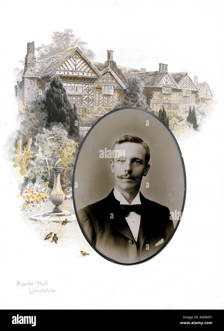 Viktorianische 1880s 1890s dekoriert Foto Album mit Herrenhäuser mit Speke Hall Lancashire Stockfoto