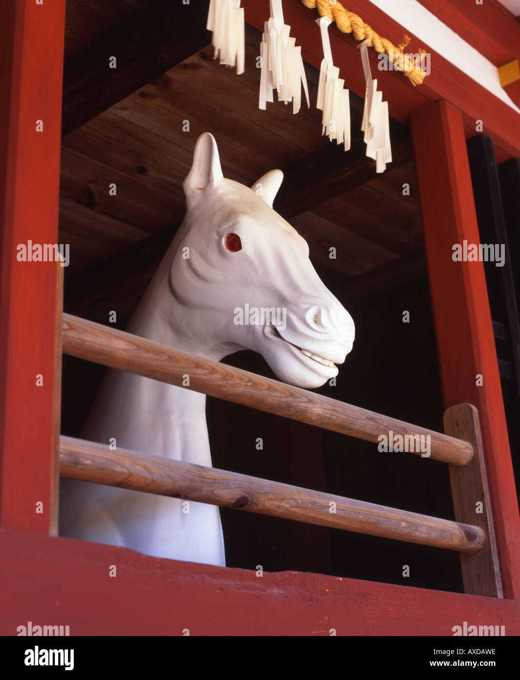 Sacred horse sculpture at Itsukushima Shrine, Miyajima Island, Hiroshima Prefecture, Japan. A UNESCO World Heritage Site Stockfoto