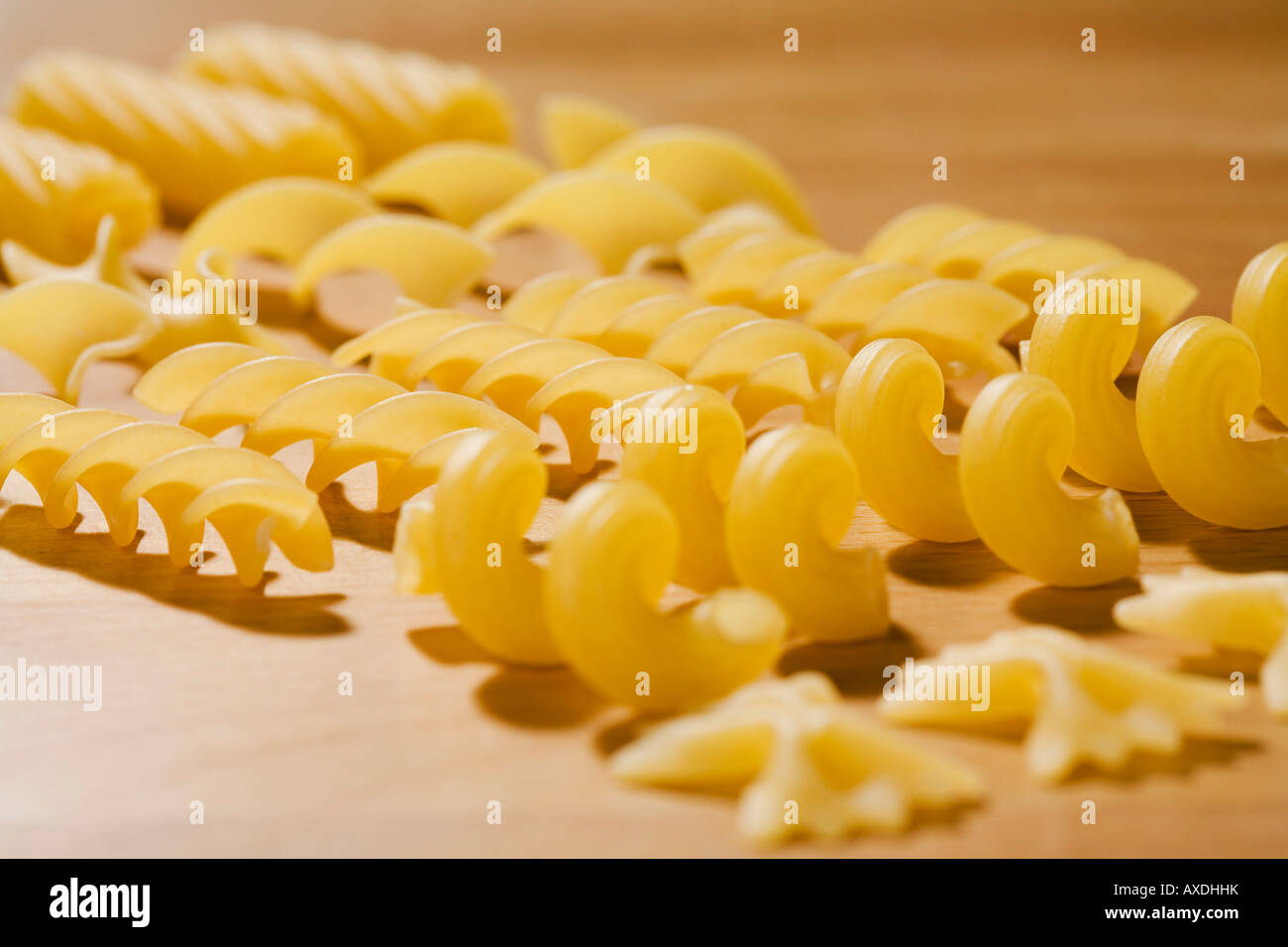Auswahl an Pasta, Nahaufnahme Stockfoto