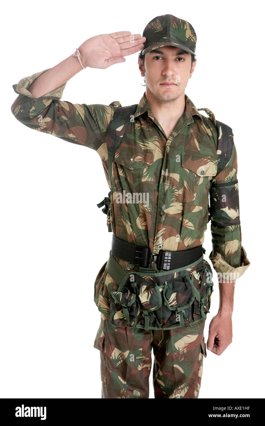 Porträt eines Soldaten salutieren Stockfoto