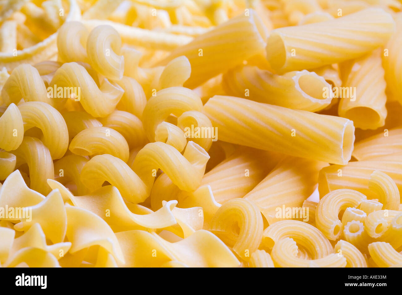 Auswahl an Pasta, Nahaufnahme, full-frame Stockfoto