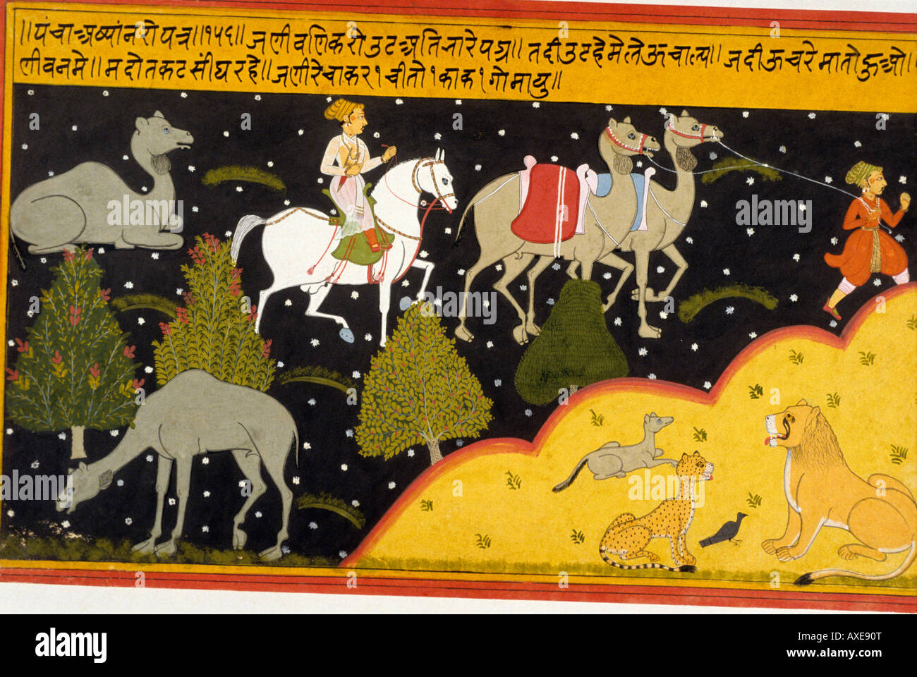Mewar (Indien) Geschichte des Lnt Kamel C 1700 Kanorias. Indische Miniaturmalerei, Rajasthan Indien Stockfoto