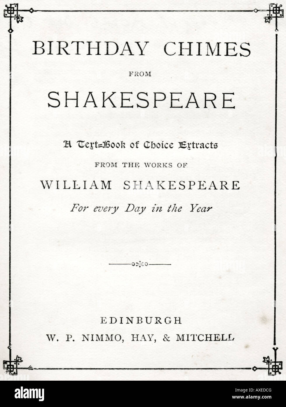 Viktorianische antikes Buch Geburtstag Glockenspiel von Shakespeare 1900 von Nimmo Heu & Mitchell Edinburgh nur zur redaktionellen Nutzung veröffentlicht Stockfoto