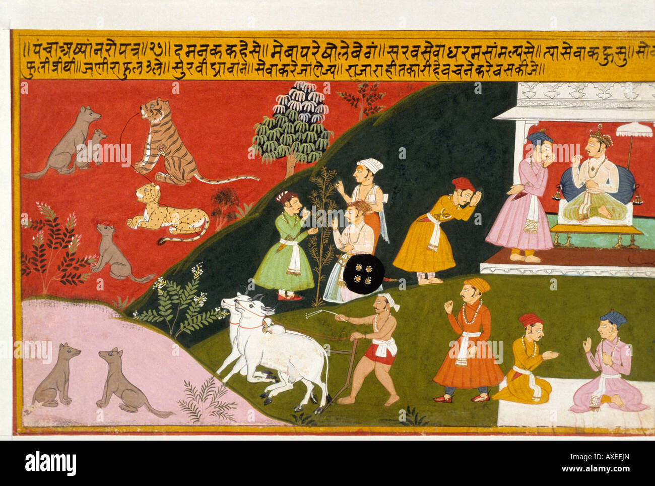 Entdecken Sie Damnka c 1700 Kanorias. Mewar indische Miniaturmalerei, Rajasthan Indien Stockfoto