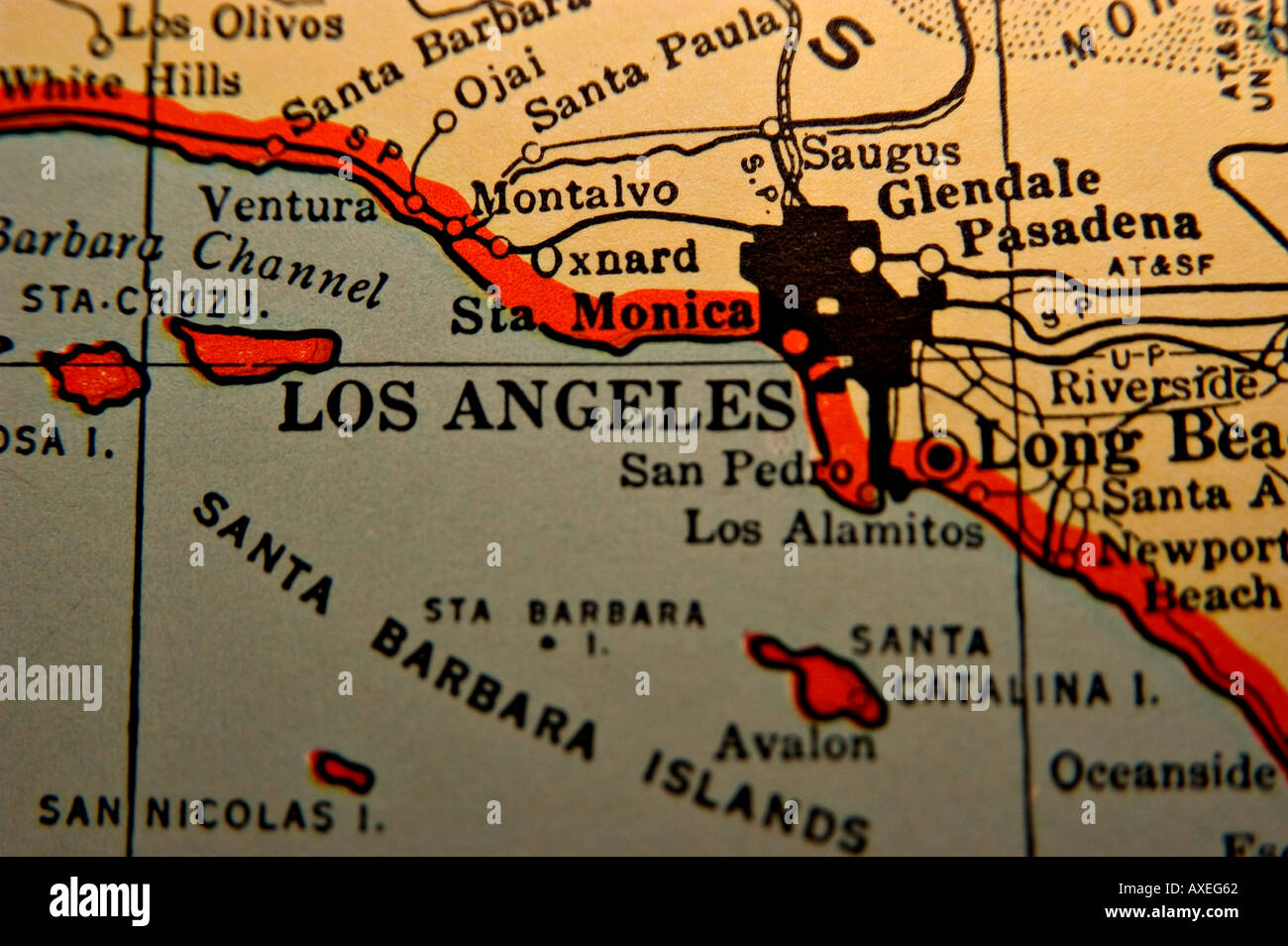 Los Angeles auf einer antiken Karte Stockfoto