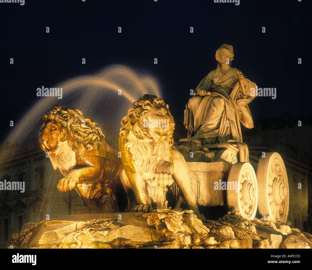 Plaza De La Cibeles Fuente de Cibeles Madrid Spanien bei Nacht Stockfoto