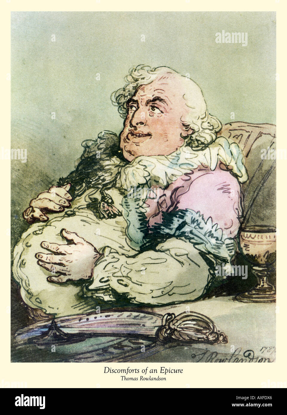 Beschwerden von einem Genießer eine übertriebene Selbstportrait von Thomas Rowlandson meistern georgischen illustrator Stockfoto