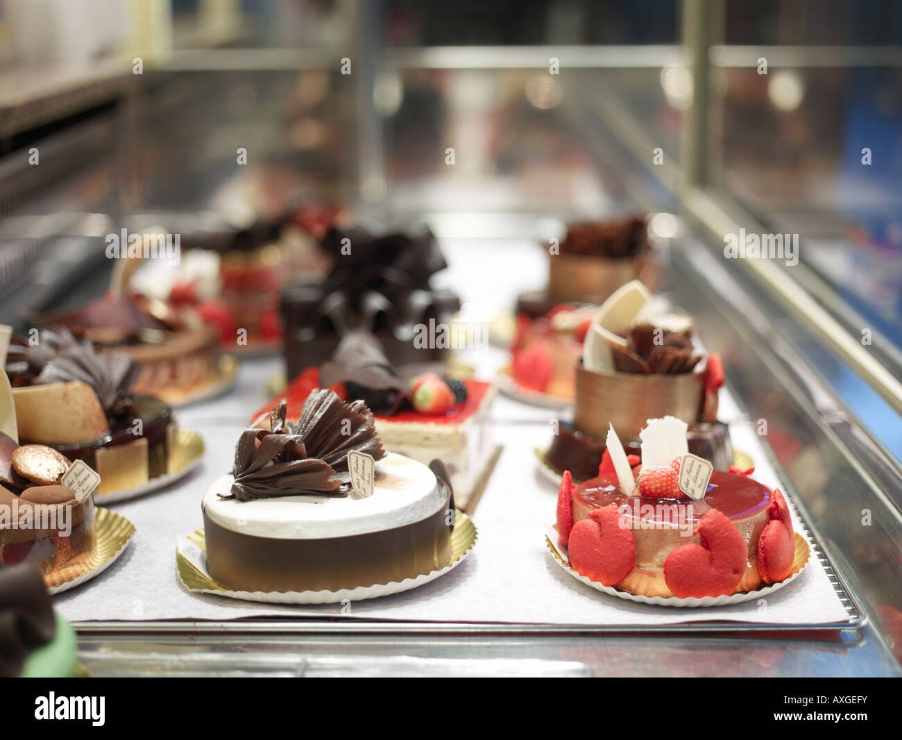 Desserts in Bäckerei, Frankreich Stockfoto
