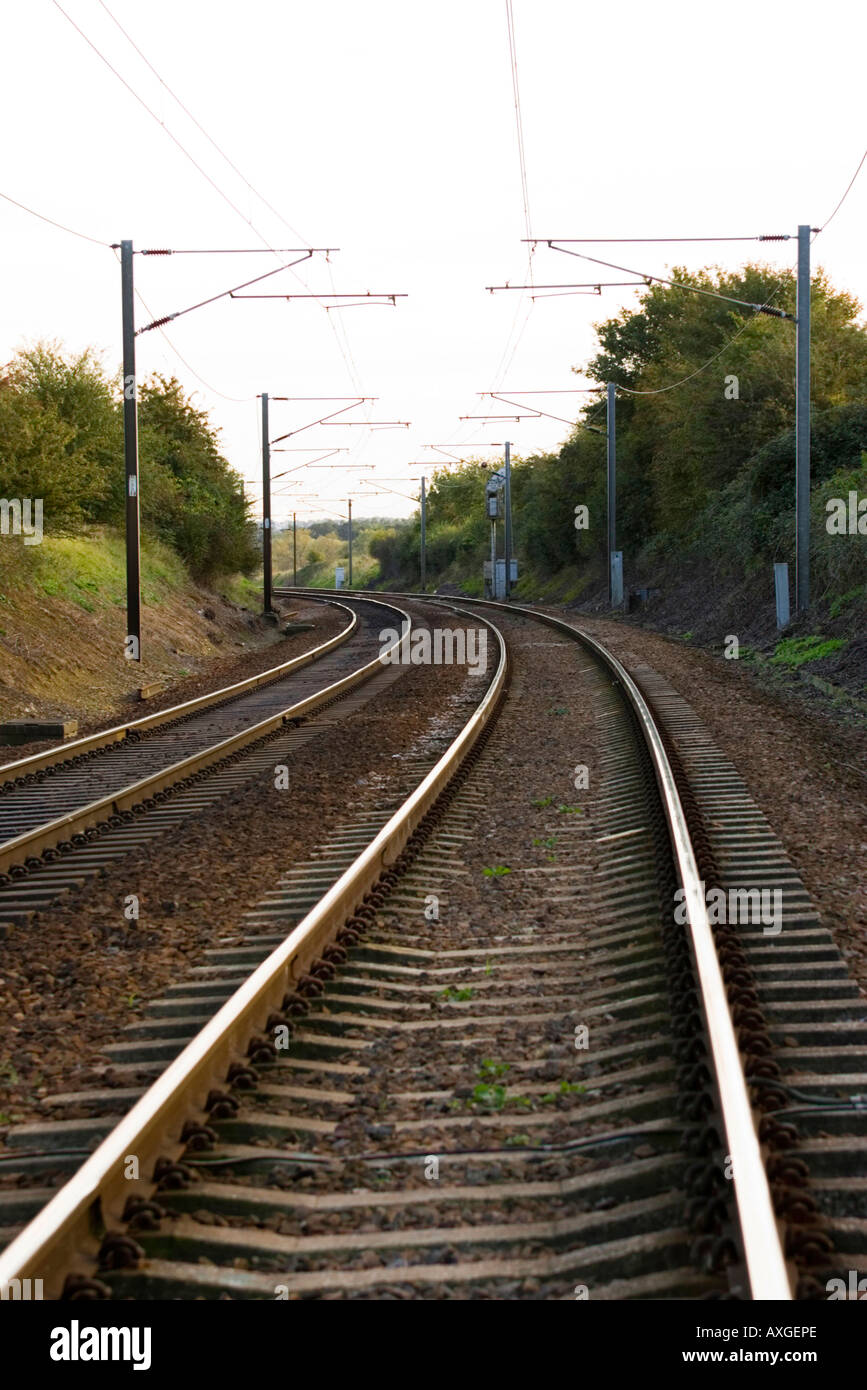 Bahnstrecke in der Nähe von Haughley in Suffolk, UK Stockfoto