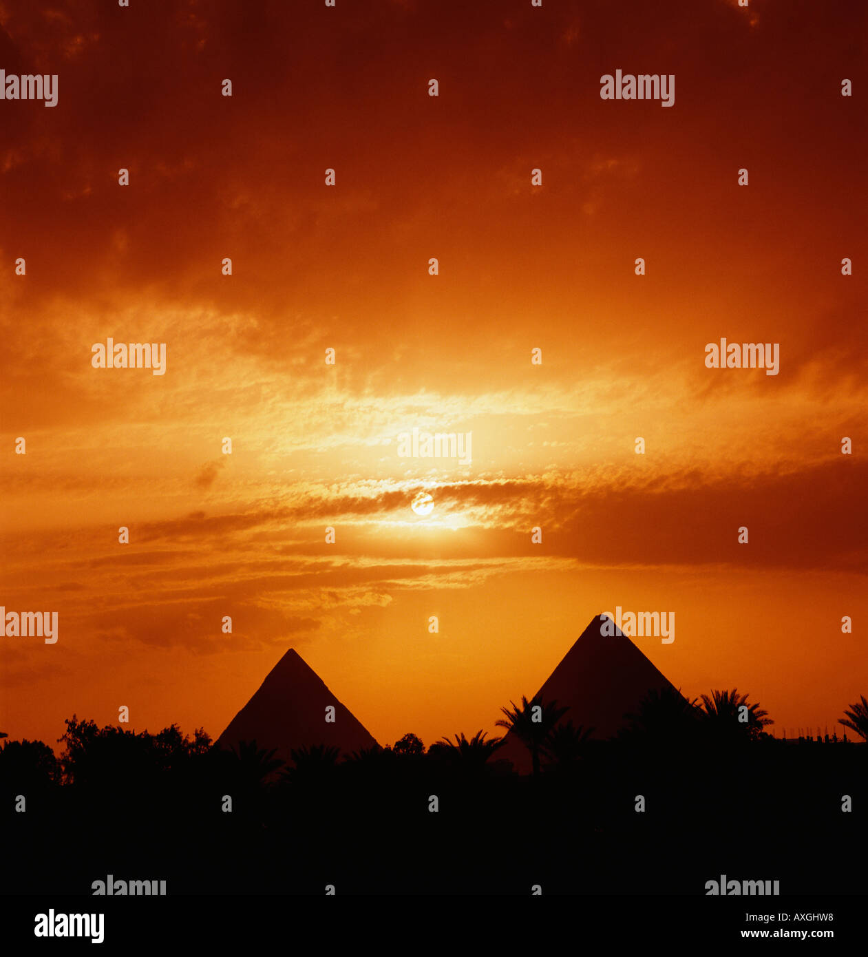 Die Pyramiden bei Sonnenuntergang, Ägypten Stockfoto