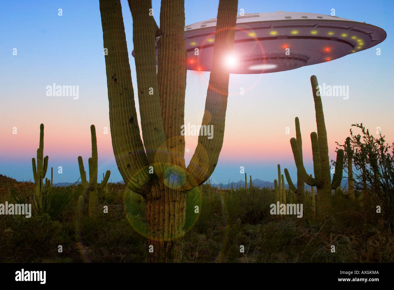 UFO-Sichtung in der Wüste Stockfoto