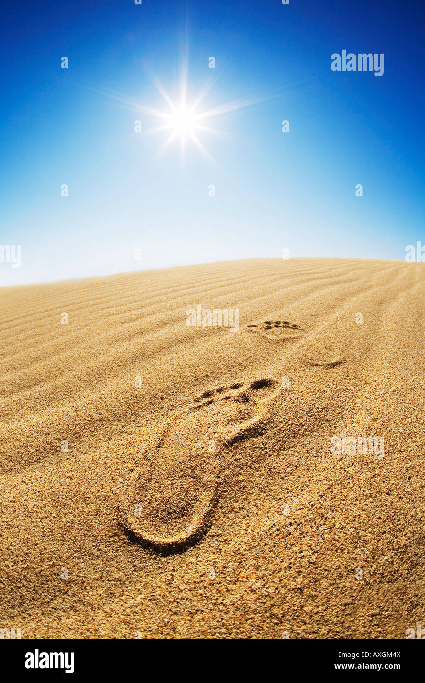 Fußspuren im Wüstensand Stockfoto
