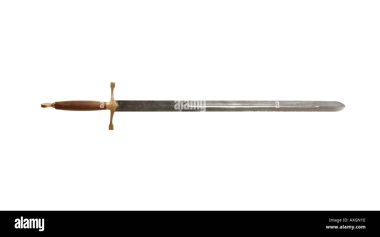 Wikingerschwert ausgeschnitten auf weißem Hintergrund Stockfoto