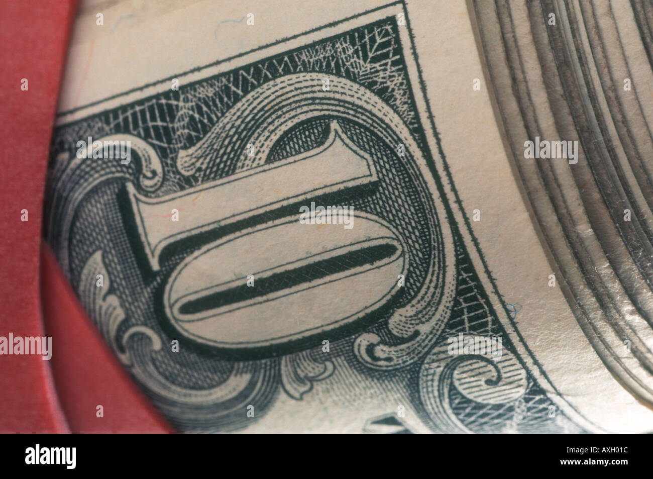 Gummiband auf Rollen von 10 Dollar bills USA Stockfoto