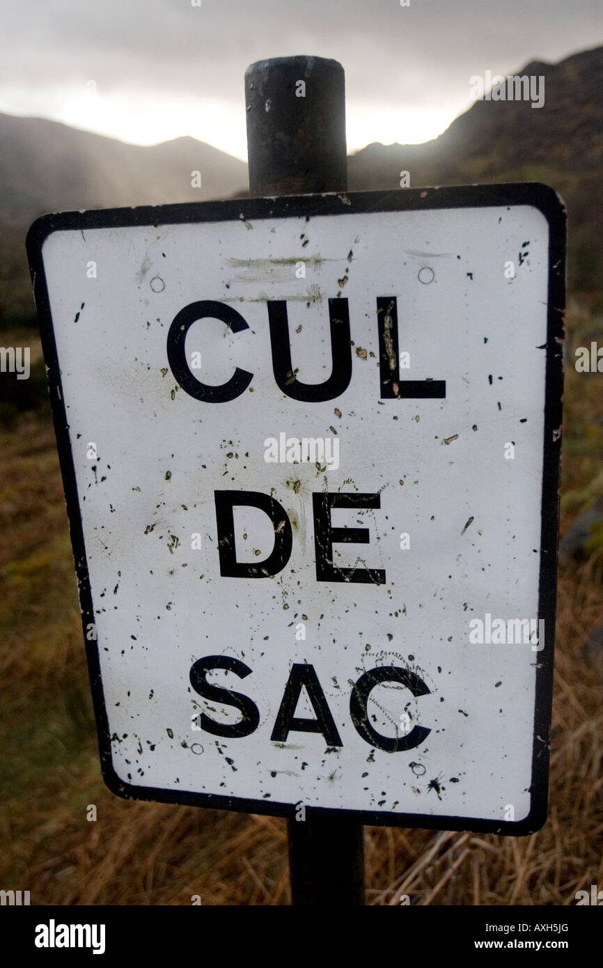 Cul de Sac Zeichen in das Black Valley, County Kerry, Irland. Stockfoto