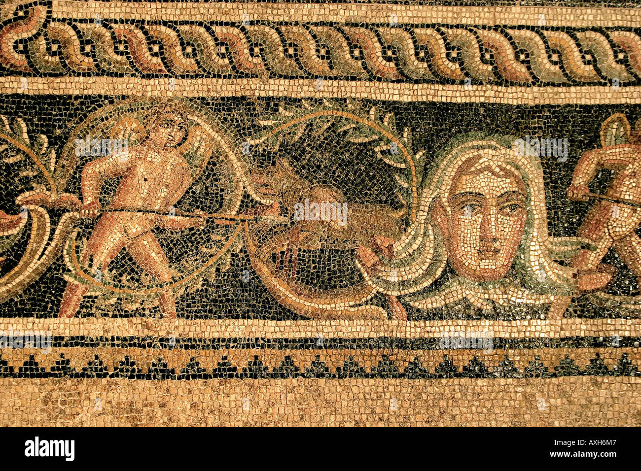 Details der Frauen beim Frühstück Zeugma Mosaiken Gaziantep Museum Stockfoto