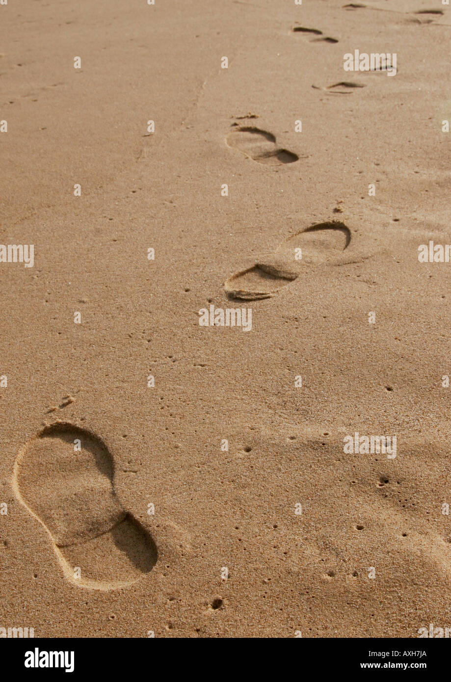 Spuren an einem einsamen Strand. Stockfoto