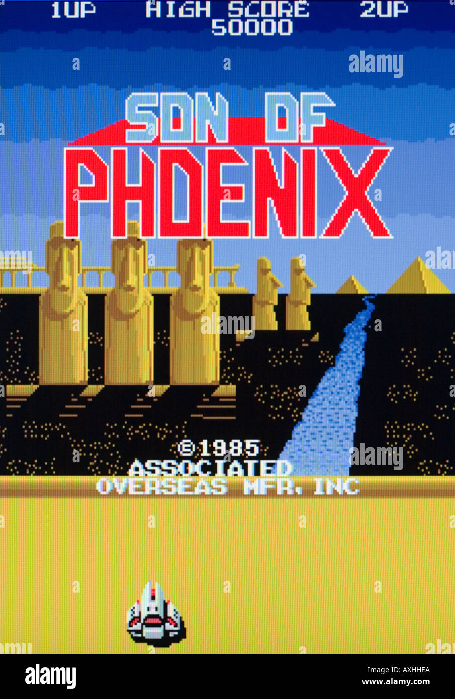 Sohn von Phoenix Associated Overseas Mfr Inc 1985 Vintage Arcade Videospiel Screenshot - nur zur redaktionellen Nutzung Stockfoto