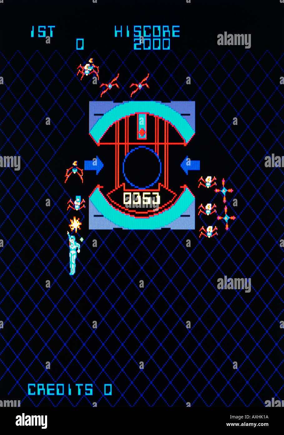 Tron Bally Midway Mfg Co Walt Disney Productions 1983 Vintage Arcade Videospiel Screenshot - nur zur redaktionellen Nutzung Stockfoto