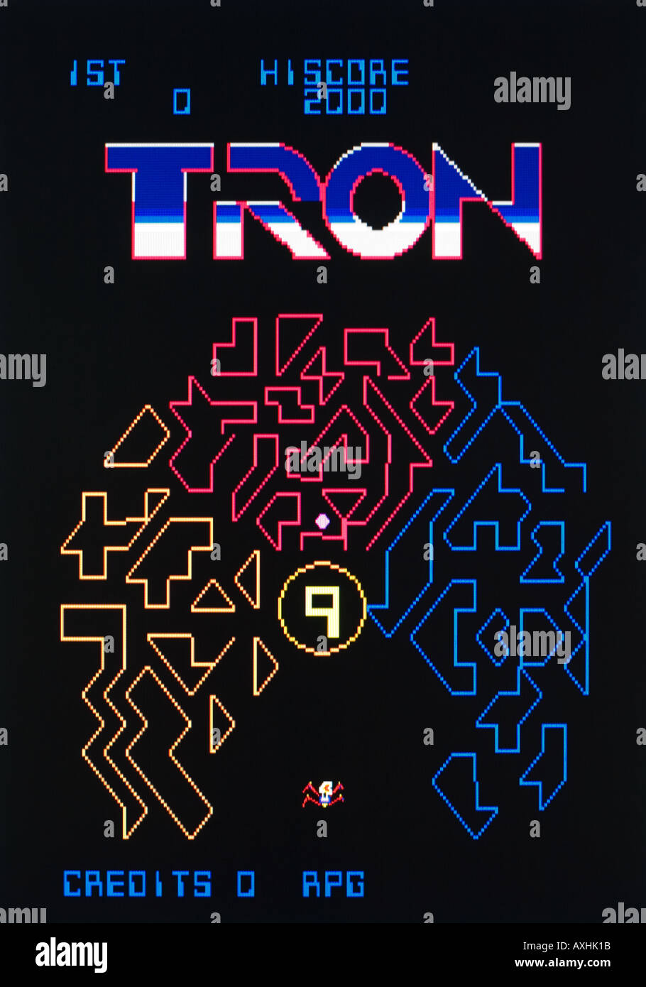 Tron Bally Midway Mfg Co Walt Disney Productions 1983 Vintage Arcade Videospiel Screenshot - nur zur redaktionellen Nutzung Stockfoto