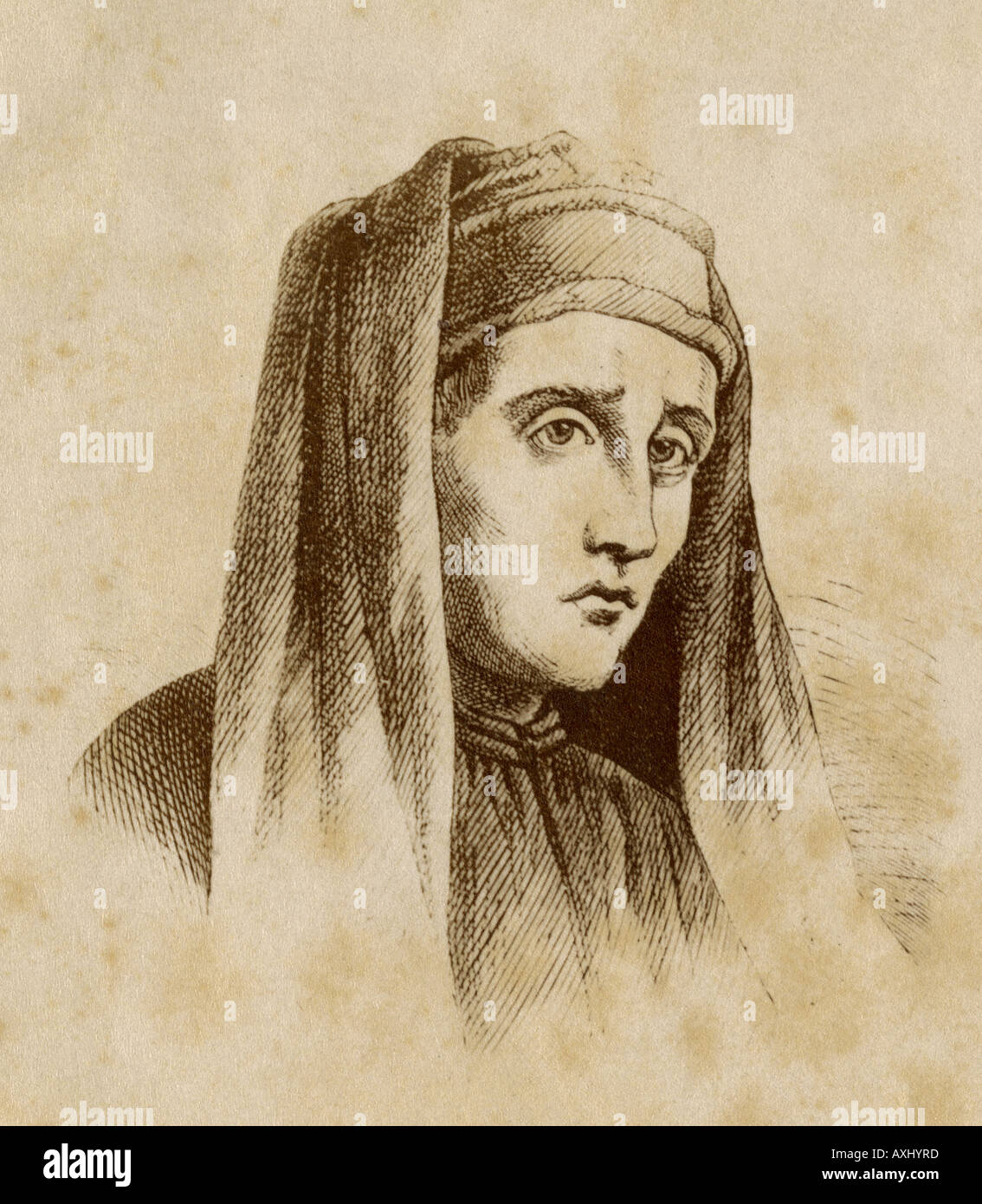 Portrait von Florentiner Künstler Giotto di Bondone. Fotografische Reproduktion einer Zeichnung Stockfoto